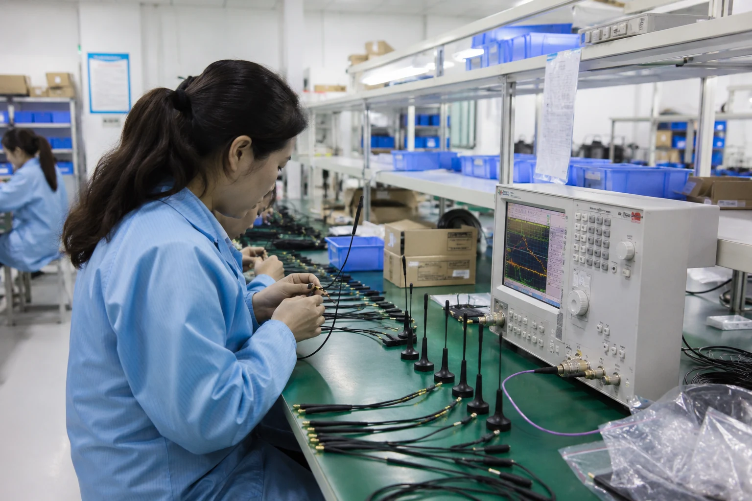 RF cable and connector assembly production
